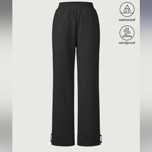 OGL Black Waterproof Windproof Fleece-Lined Elastic Waist Pant